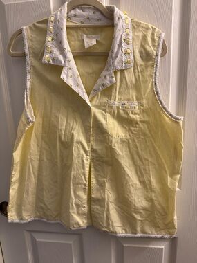 Secret Treasures Yellow Sleeveless Cotton Pajama Top with White Trim
